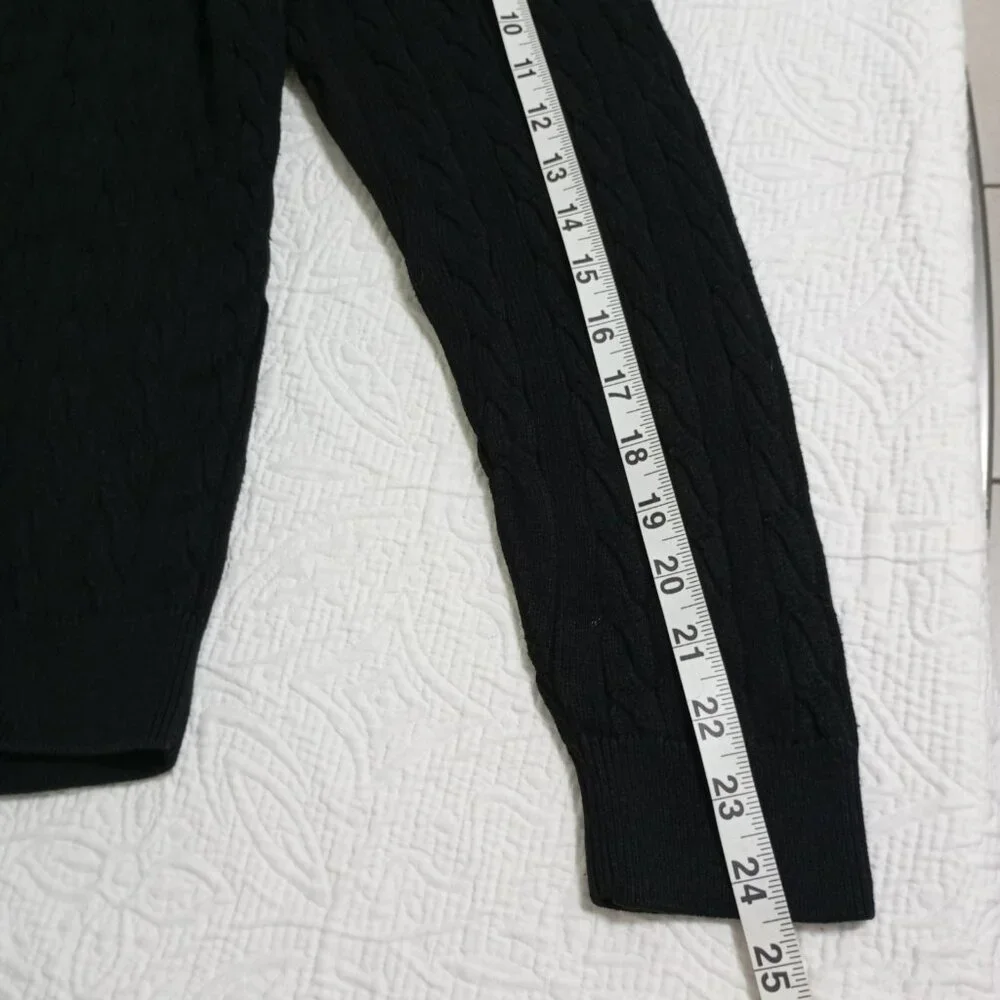 Lacoste Men's V Neck Cable Knit Black Sweater Size 44